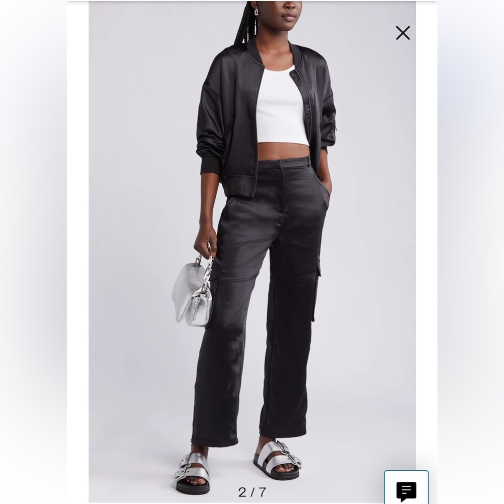 Nordstrom Rack Open Edit Black Satin Cargo Loose Fit Pants, Size 4